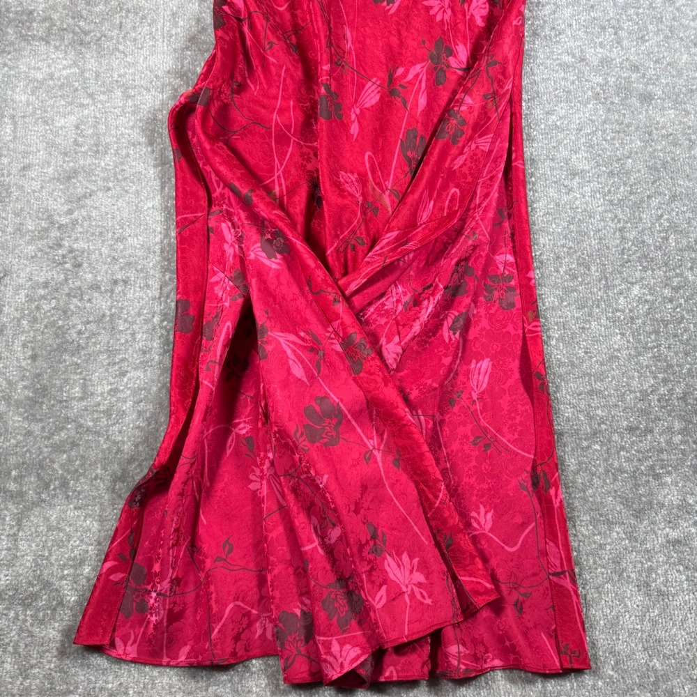 August Silk Intimates Red Floral 100% Silk Slip Dress Midi Spaghetti Strap M - Picture 6 of 6